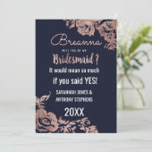 ネイビーブルーとバラ金ゴールドフローラブライドメイド 招待状 (スタンド正面)