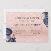 ネイビーブルーとバラ金ゴールドフローラリハーサルディナー 招待状 (正面)