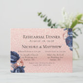 ネイビーブルーとバラ金ゴールドフローラリハーサルディナー 招待状 (スタンド正面)