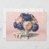 ネイビーブルーとバラ金ゴールドフローラリハーサルディナー 招待状 (裏面)