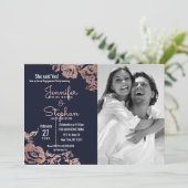 ネイビーブルーとバラ金ゴールドフローラ婚約 招待状 (スタンド正面)