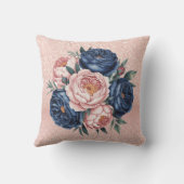 ネイビーブルーとバラ金ゴールドフローラ クッション (裏面)