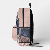 ネイビーブルーとバラ金ゴールドフローラ プリントバックパック (右)