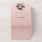 ネイビーブルーとバラ金ゴールド結婚フローラ オールインワン招待状 (外側)