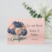 ネイビーブルーとバラ金ゴールド結婚フローラ サンキューカード (スタンド正面)