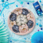 ネイビーブルーとバラ金ゴールド結婚フローラ ペーパープレート (パーティー)