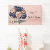 ネイビーブルーとバラ金ゴールド結婚フローラ 横断幕 (インサイチュ)