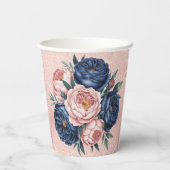 ネイビーブルーとバラ金ゴールド結婚フローラ 紙コップ (裏面)