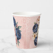 ネイビーブルーとバラ金ゴールド結婚フローラ 紙コップ (右)