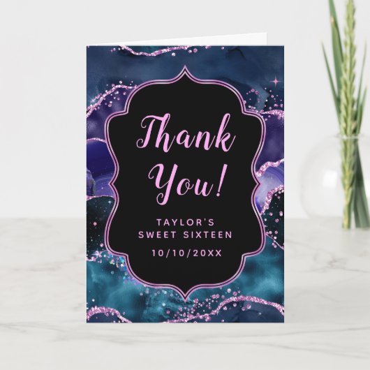 ネイビーブルーとパープルのオーシャンアゲート スイート16 サンキューカード (正面)