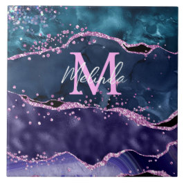 ネイビーブルーとパープルのグリッター海ゲート タイル