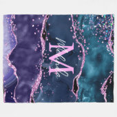 ネイビーブルーとパープルのグリッター海ゲート フリースブランケット (正面(横))