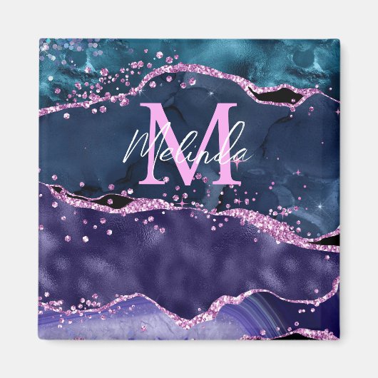 ネイビーブルーとパープルのグリッター海ゲート マグネット (正面)