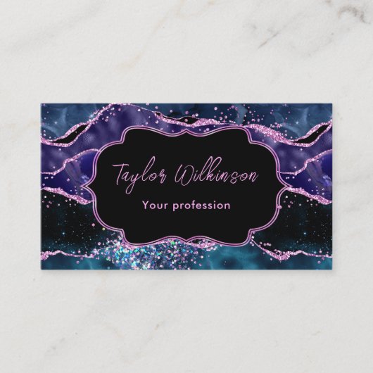 ネイビーブルーとパープルのグリッター海ゲート 名刺 (正面)