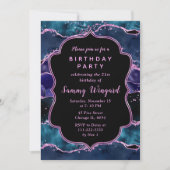 ネイビーブルーとパープルのグリッター オーシャン アゲート 誕生日 招待状 (正面)