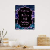 ネイビーブルーとパープルの海アゲート誕生日へようこそ ポスター (キッチン)
