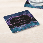 ネイビーブルーとパープルの海アゲートSweet sixteen スクエアペーパーコースター (アングル)