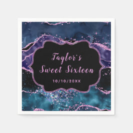ネイビーブルーとパープルの海アゲートSweet sixteen スタンダードカクテルナプキン