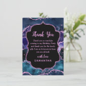 ネイビーブルーとパープルグリッター海アゲート誕生日 サンキューカード (スタンド正面)