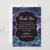 ネイビーブルーとパープルグリッター海アゲート誕生日 サンキューカード (正面)