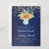 ネイビーブルーとヒマワリ素朴婚約パーティ 招待状 (正面)