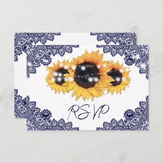 ネイビーブルーとヒマワリ結婚ーズ 出欠カード (正面/裏面)