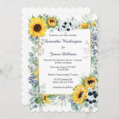 ネイビーブルーとヒマワリ結婚ーズ 招待状 (正面/裏面)