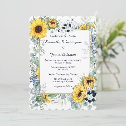 ネイビーブルーとヒマワリ結婚ーズ 招待状 (スタンド正面)