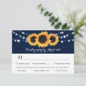 ネイビーブルーとヒマワリRSVPカードの食事の選択 出欠カード (スタンド正面)