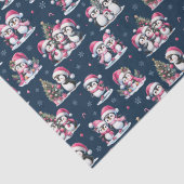 ネイビーブルーとピンクかわいいペンギンのパターンのクリスマス 薄葉紙 (詳細)
