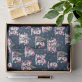 ネイビーブルーとピンクかわいいペンギンのパターンのクリスマス 薄葉紙 (ギフト)