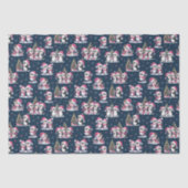 ネイビーブルーとピンクかわいいペンギンのパターンのクリスマス 薄葉紙 (正面)
