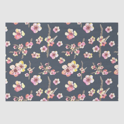 ネイビーブルーとピンクのさくらんぼの花 薄葉紙 (正面)