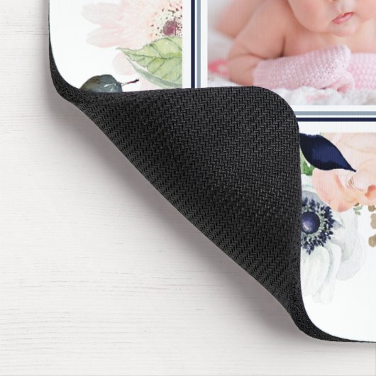 ネイビーブルーとピンクのフローラと写真 マウスパッド (コーナー)