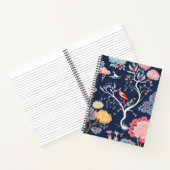 ネイビーブルーとピンクのフローラの鳥のパターン ノートブック (内部)