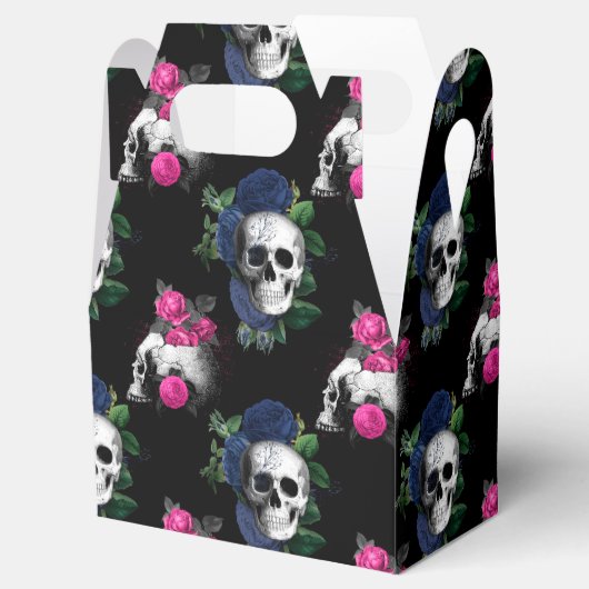 ネイビーブルーとピンクのフローラスカルゴシック結婚ズ フェイバーボックス (オープン)