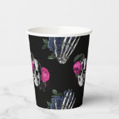 ネイビーブルーとピンクのフローラスカルゴシック結婚ズ 紙コップ (左)