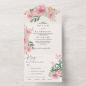 ネイビーブルーとピンクのフローラバジェット結婚ズ オールインワン招待状 (内側)