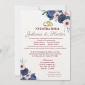 ネイビーブルーとピンクのフローラ結婚式招待状 招待状 (正面)