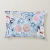 ネイビーブルーとピンクのフローラ アクセントクッション (裏面)