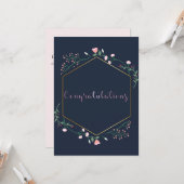 ネイビーブルーとピンクのフローラ カード (正面/裏面インサイチュ)