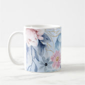 ネイビーブルーとピンクのフローラ コーヒーマグカップ (左)