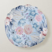 ネイビーブルーとピンクのフローラ ラウンドクッション (裏面)