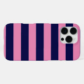 ネイビーブルーとピンクのマリンストライプ iPhoneケース (裏面横)