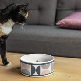 ネイビーブルーとピンクのレトロ/ミッドセンチュリーサークルPet ボウル