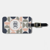 ネイビーブルーとピンクのレトロ/世紀中頃のサークル ラゲッジタグ (正面横)