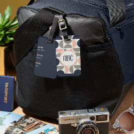 ネイビーブルーとピンクのレトロ/世紀中頃のサークル ラゲッジタグ