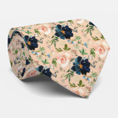 ネイビーブルーとピンクの水彩花模様のローズ ネックタイ ネクタイ (ロール)