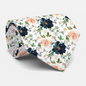 ネイビーブルーとピンクの水色フローラバラネックTi ネクタイ (ロール)