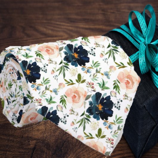 ネイビーブルーとピンクの水色フローラバラネックTi ネクタイ